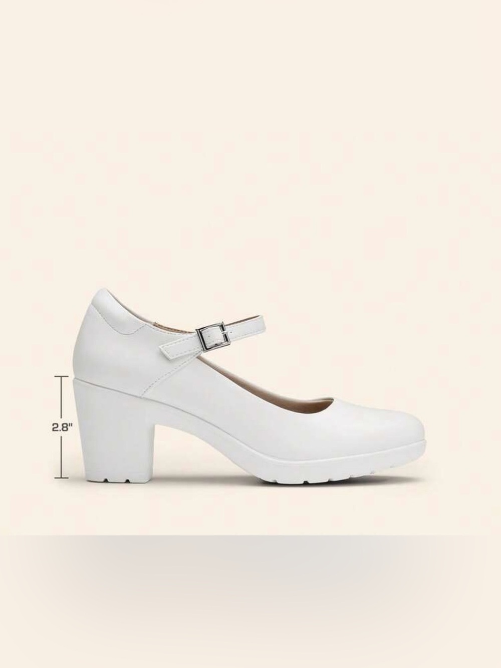 Hazel_M Women’s White Mary Jane Chunky Block Heel Pumps Round Toe Size 6 - Picture 7 of 10